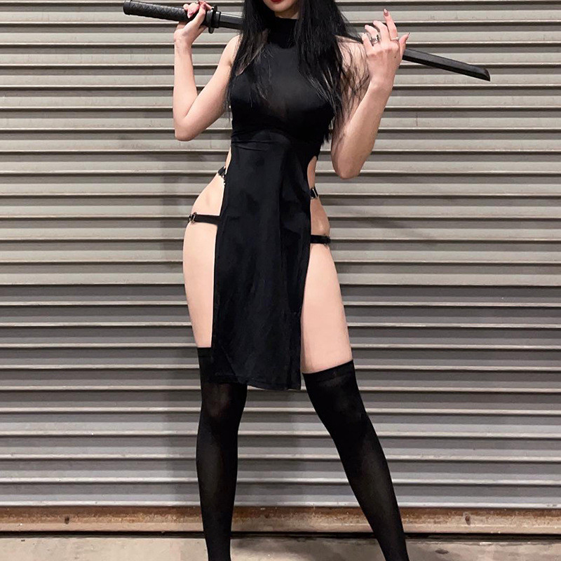 Amine Samurai คอสเพลย์เครื่องแต่งกายแขนกุดผู้หญิงนักรบ Bodycon บทบาทเล่นชุด