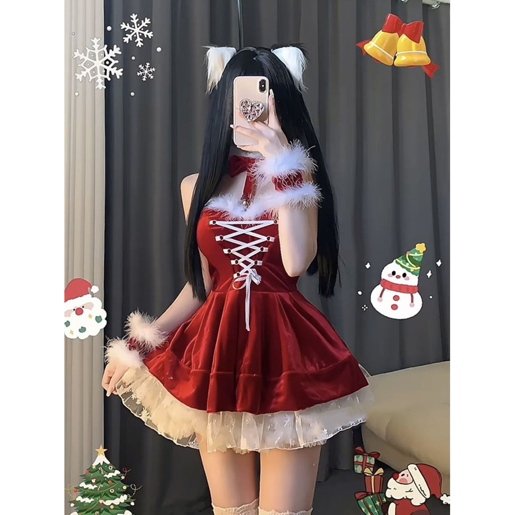 Pure Desire เซ็กซี่สาวร้อนคริสต์มาส Trobe ฤดูใบไม้ร่วงฤดูหนาวเอวแคบ Slimmer ดูชุดกํามะหยี่