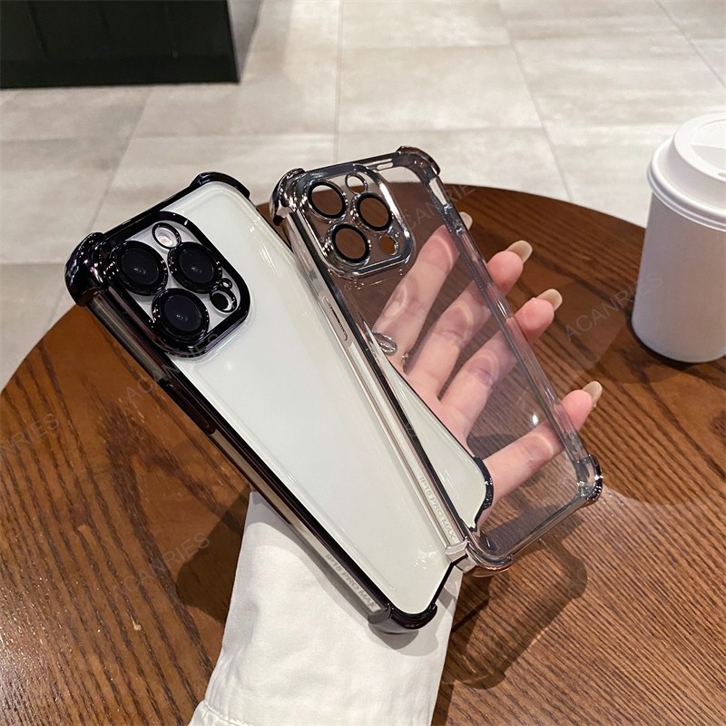 สําหรับ Iphone 13 Pro Max 15 14 12 11 X Xr Xs Se 8 7 Plus ชุบซิลิโคน Soft Case สี่มุม Anti-shock 13pro 14pro 15pro ฝาครอบ