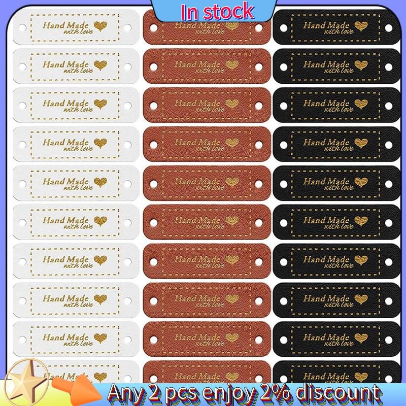 ในสต็อก-60 ชิ้น Handmade PU หนังแท็กหนัง Faux เย็บบนป้าย Embellishment ถักอุปกรณ์เสริมรูสําหรับ DIY หัตถกรรม