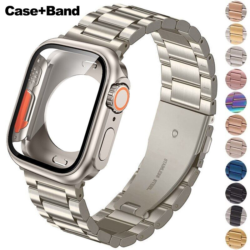 เปลี่ยนเป็น Ultra Case + Band สําหรับ Apple Watch 46 มม.44 41 45 มม. สายสแตนเลสโลหะสําหรับ iWatch Series 10 9 8 7 6 SE 5