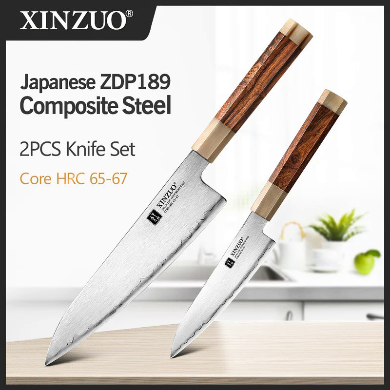 XINZUO 2PCS Chef Knife Set Japanese ZDP-189 Power Steel Desert Ironwood Handle Kitchen Chef Cooking 