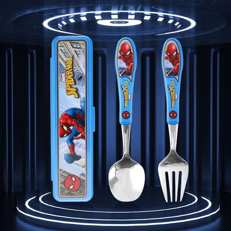 ใหม่ Disney Marvel Spider-Man แบบพกพา 304 สแตนเลสแบบพกพาช้อนส้อมแพคเกจ Captain America Iron Man