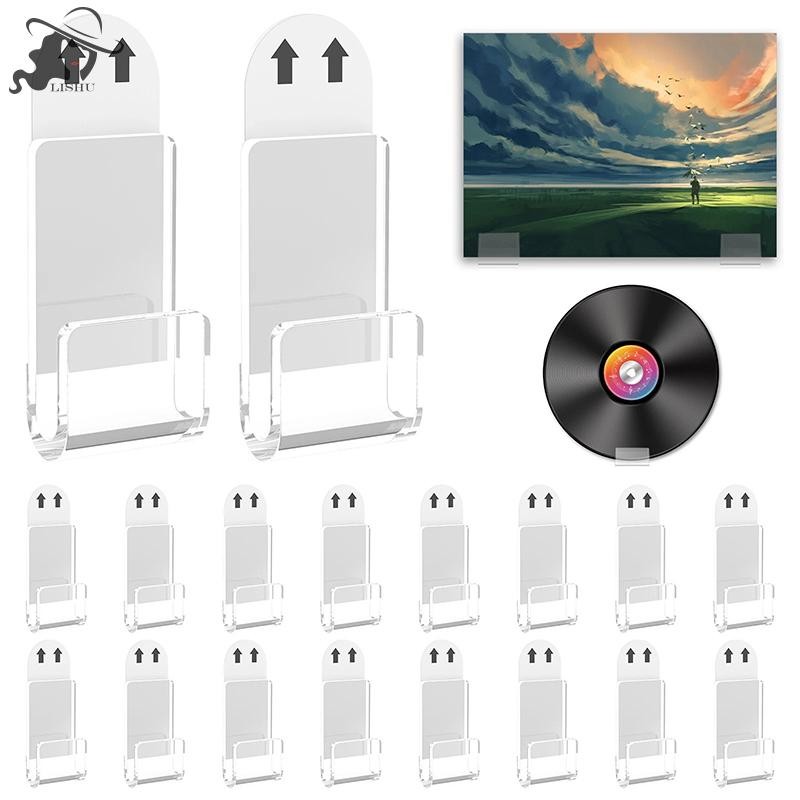 Lishu 6/18 ชิ้นผู้ถือบันทึกอะคริลิค Wall Mount Self กาวอัลบั้ม Disc Show Rack ไวนิลใสจอแสดงผลไม่มีเจาะเก็บ Floag ชั้นวาง th