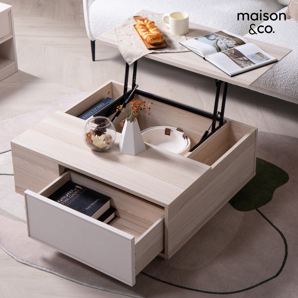 SB Design Square โต๊ะกลาง มัลติฟังก์ชั่น ขนาด 80 ซม. รุ่น Lacuna สีครีม (80x65x32 ซม)  แบรนด์ MAISON&CO.