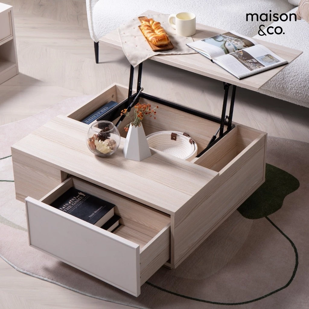 SB Design Square โต๊ะกลาง มัลติฟังก์ชั่น ขนาด 80 ซม. รุ่น Lacuna สีครีม (80x65x32 ซม) แบรนด์ MAISON&CO.
