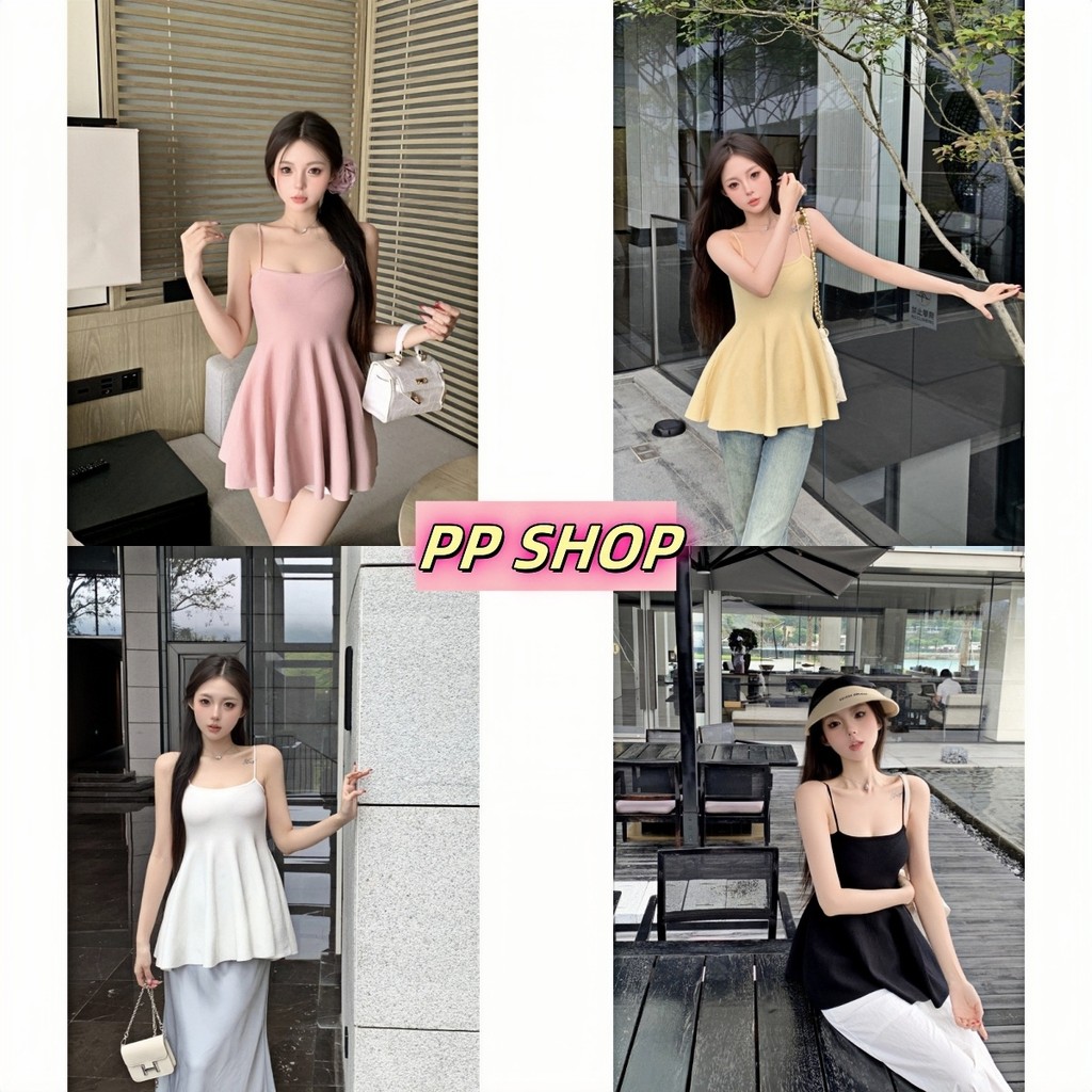 PP Shop​ ​พร้อมส่งเสื้อสายเดี่ยวแขนกุดสีพื้นสไตล์ลำลอง ใส่สบาย สำหรับผู้หญิง ผ้าถัก ทรงสวย เสื้อสไตล์เกาหลีน่ารักๆ#7686