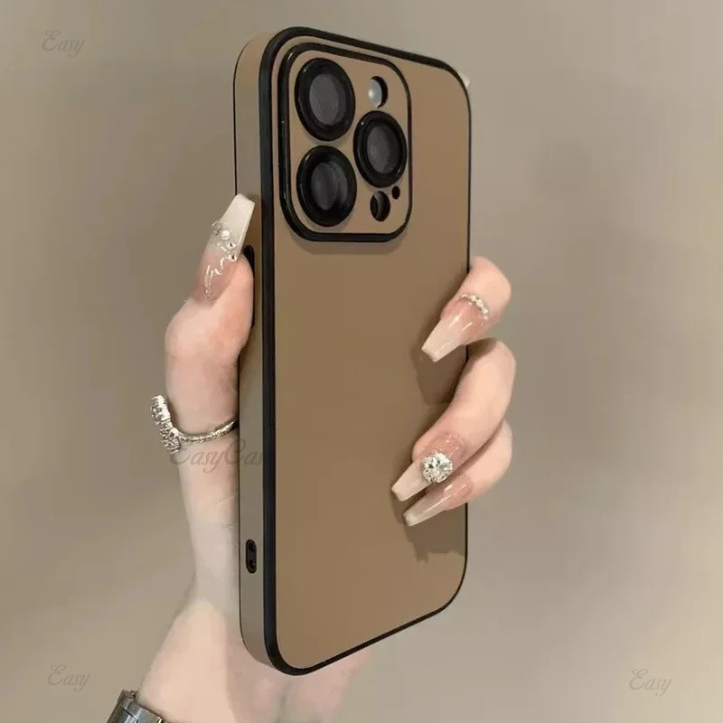 ซองหนังโมโนโครมสําหรับ ไอโฟน กระจกกล้องฟิล์มป้องกันปกกรณีธุรกิจสําหรับ ไอโฟน 16 15 14 12 13 11 มือโปร สูงสุด