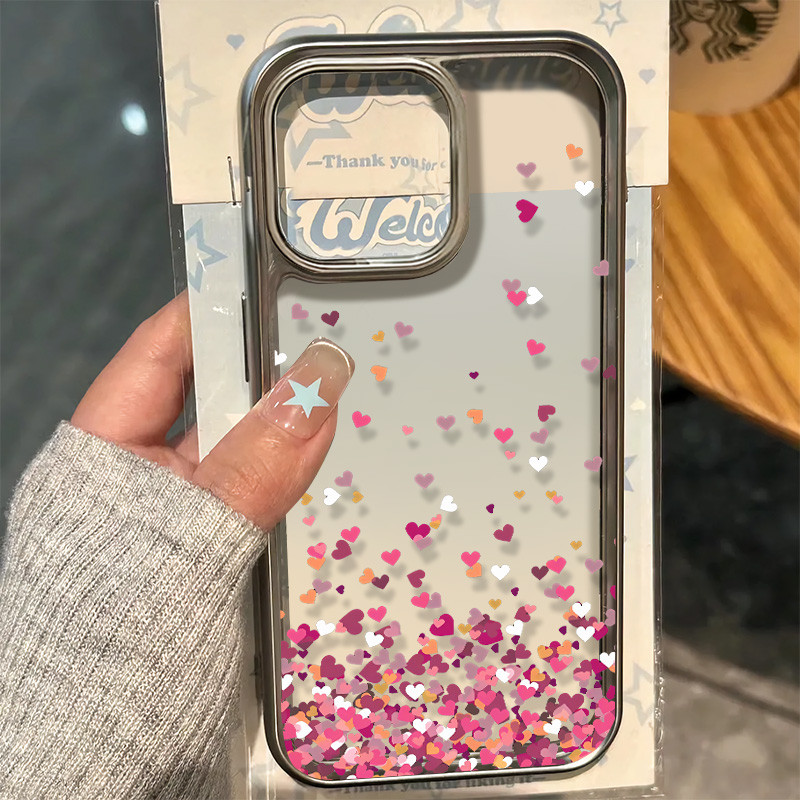 เต็มหน้าจอหัวใจขนาดเล็กรูปแบบประณีตเคสโทรศัพท์สําหรับ IPhone 16 12 13 14 15 Pro MAX X XR XS MAX 7/8 Plus Se2020 หรูหรานุ่มกันกระแทกเคสโทรศัพท์
