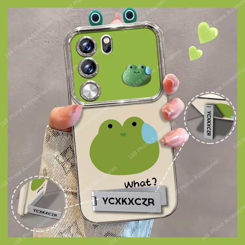 เคส Vivo V40 V30 V29 5G เคส Vivo V30 V40 Pro เคสกันกระแทกน่ารักการ์ตูนกบโทรศัพท์ฝาครอบโทรศัพท์ขาตั้งเชือกเส้นเล็กสร้อยข้อมือนุ่มชุบสําหรับเด็กผู้หญิงนักเรียนผู้หญิง