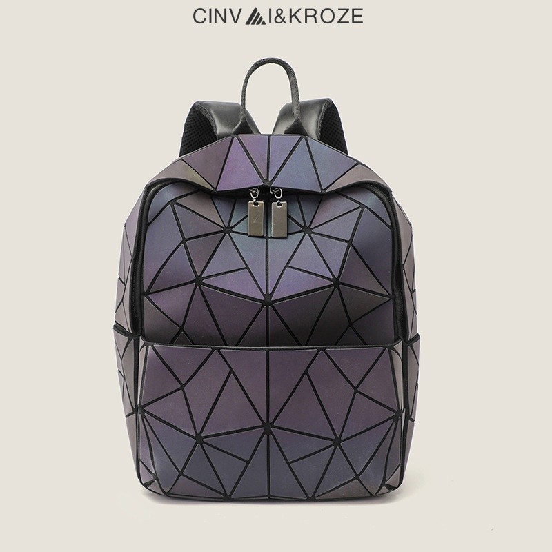 CINVAI&KROZE ใหม่คุณภาพสูงเรขาคณิตRhombusLuminousกระเป๋าเป้สะพายหลังอเนกประสงค์ความจุขนาดใหญ่วิทยาลัยนักเรียนกระเป๋าเดินทางกระเป๋าเป้สะพายหลัง