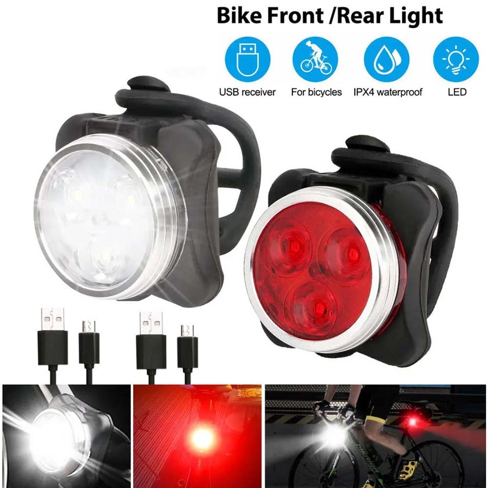ไฟจักรยาน LED กันน้ํา ไฟหน้าไฟท้ายกลางคืน ชาร์จ USB