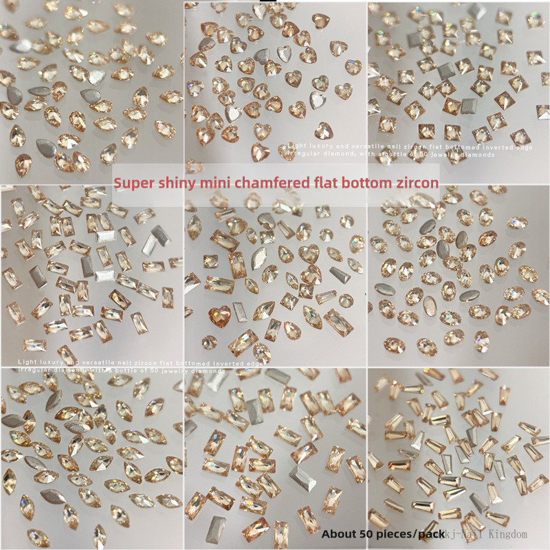 เครื่องประดับเพชรรูปเล็บทรงเหลี่ยมขนาดเล็กแวววาว 50 ชิ้น / สีแชมเปญ ฮอร์สอายดรอป ตกแต่งเล็บคู่รัก / เครื่องประดับทำเอง