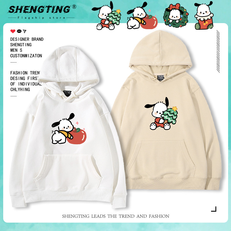 Sanrio Pacha dog Joint Christmas Limited Element เสื้อกันหนาวมีฮู้ดสำหรับผู้ชายและผู้หญิงปี 2024 ฤดูใบไม้ร่วงและฤดูหนาว