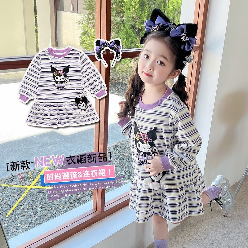 2024 ใหม่มีสไตล์สาวน้อยหวานการ์ตูนคุโรมิชุดเด็กฤดูใบไม้ร่วงเสื้อกันหนาวหมวกลายชุด