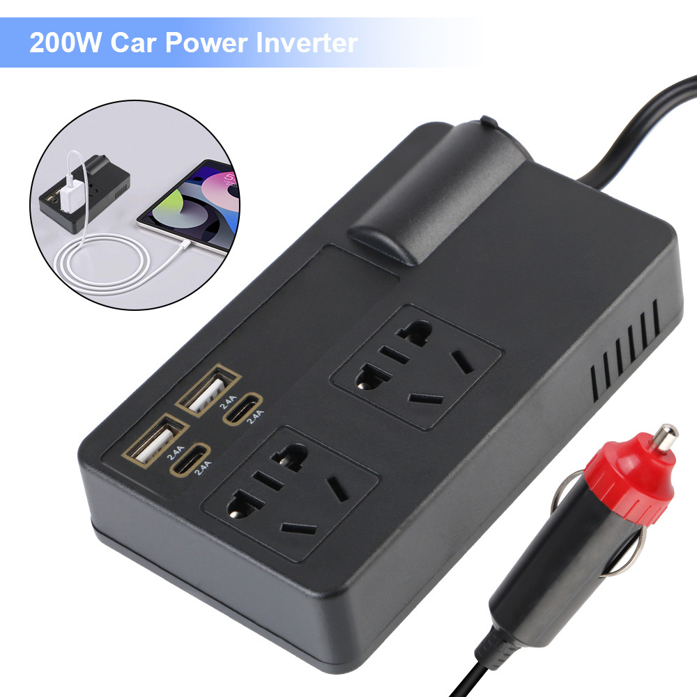 Usb/pd/type-c Chargers รถอินเวอร์เตอร์ Power Adapter การตรวจจับแรงดันไฟฟ้า DC 12 V/24 V to AC 220V Converter 200W QC 3.0 สวิตช์เปิด/ปิด