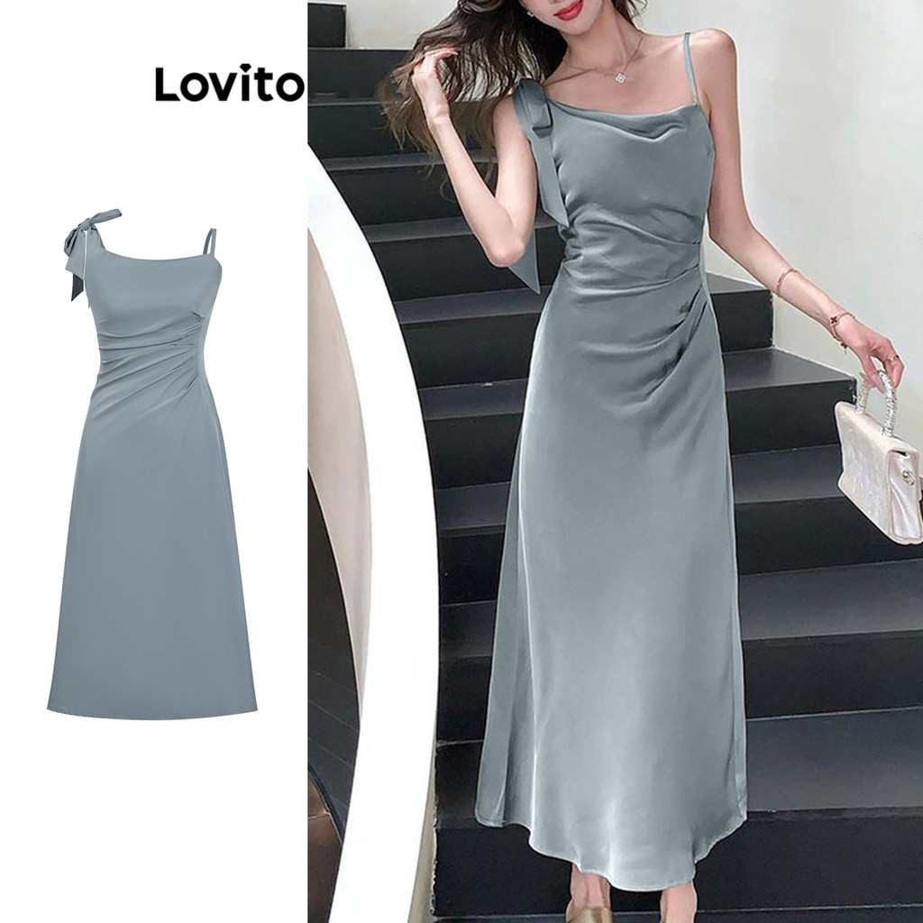 Lovito ชุดเดรสผูกหน้าแบบสบาย ๆ สำหรับผู้หญิง LNM71244