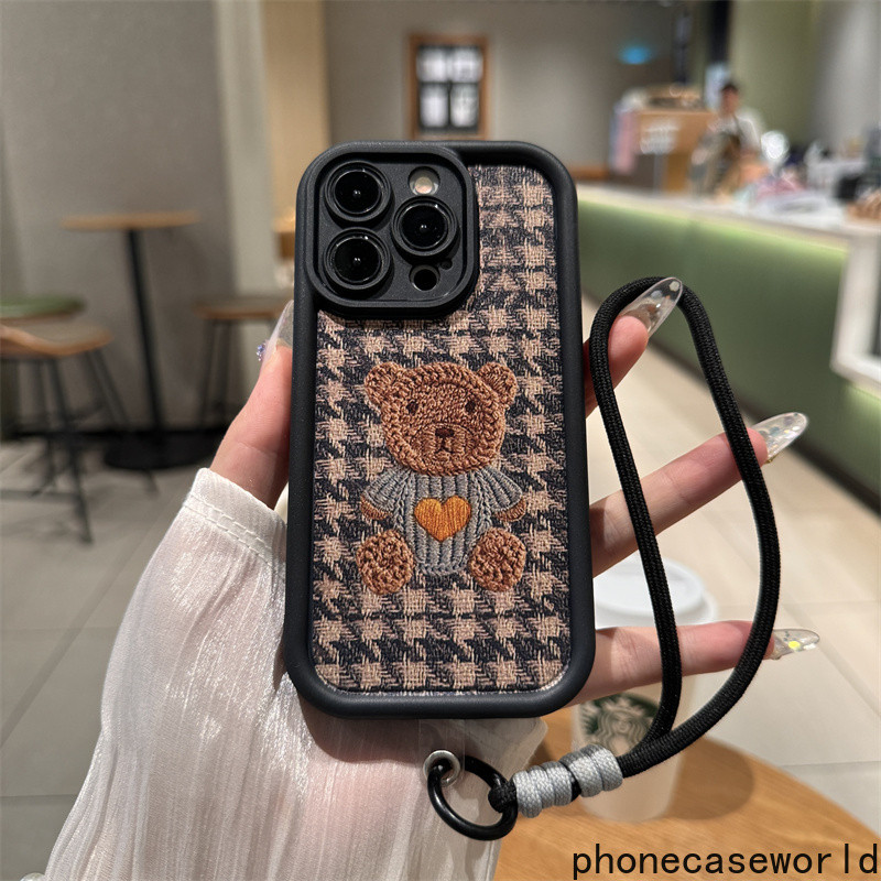 ใช้ได้กับ iPhone 11 12 13 14 15 Pro Promax Plus 7 8 P XSMAX XR หมีสีน้ำตาลน่ารัก เคสโทรศัพท์ซิลิโคนอ่อนนุ่มป้องกันการตก