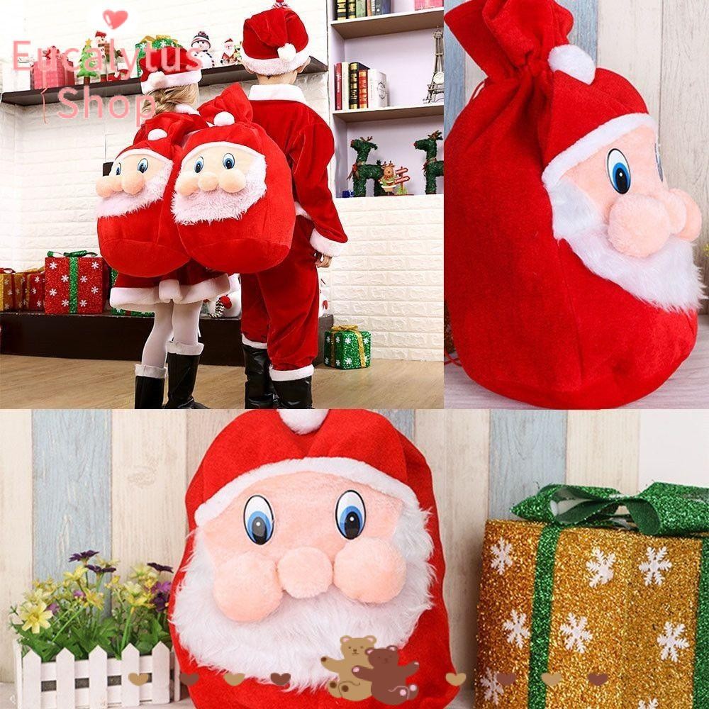 Eucalytus1 Santa Claus กระเป๋าเป้สะพายหลังของขวัญ,กํามะหยี่สีแดง Drawstring Candy ถุงบรรจุภัณฑ์, นุ่มขนาดใหญ่ Merry Christmas Decor กระเป๋าถุงขนม Xmas Party Supplies
