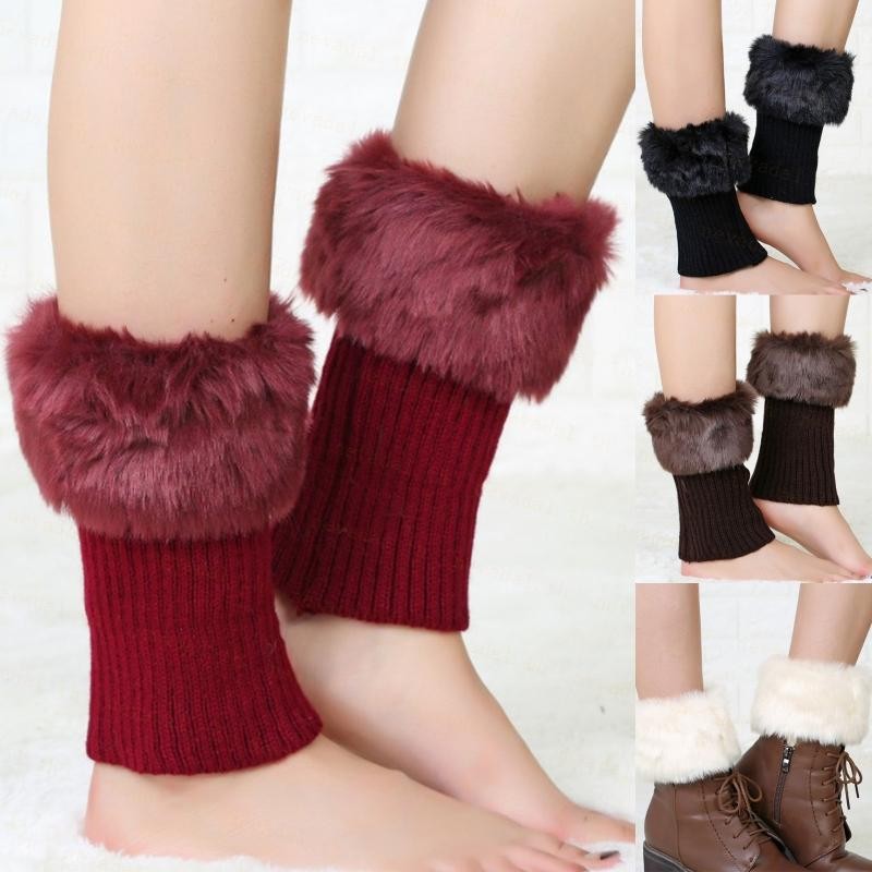 ʚɞ Ne ʚɞ ผู้หญิงโครเชต์ Faux Fur Trim ขาอุ่นสั้น Furry Fuzzy ขา Cuffs ฝาครอบเท้า