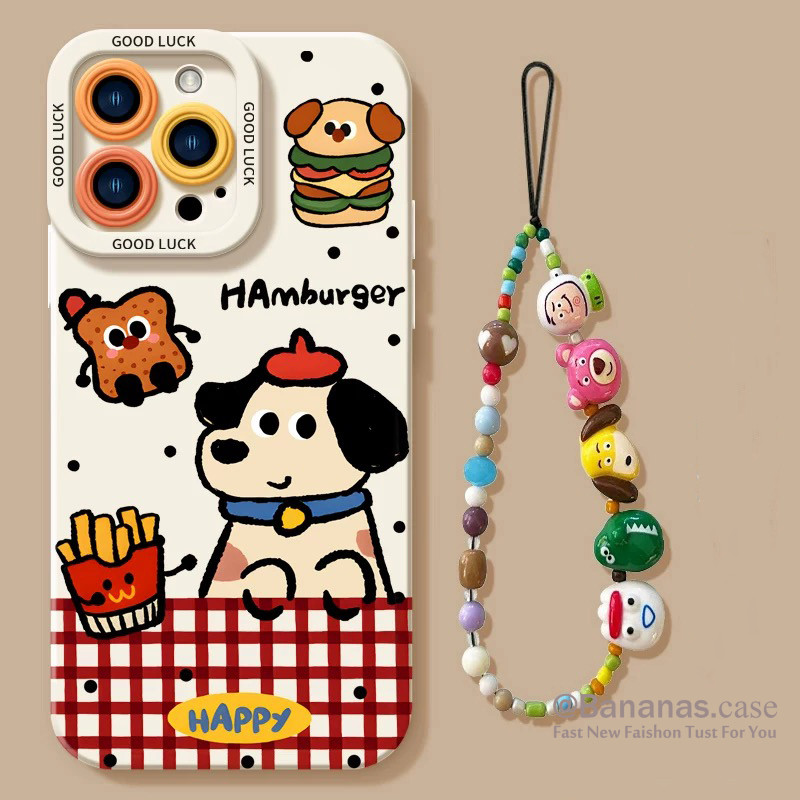 Iphone 16 15 14 13 12 11 Pro Max X Xr Xs Max 7 8 Plus SE2020 เคสโทรศัพท์น่ารักไส้กรอกสุนัขคู่ + Lanyard Soft ฝาหลัง