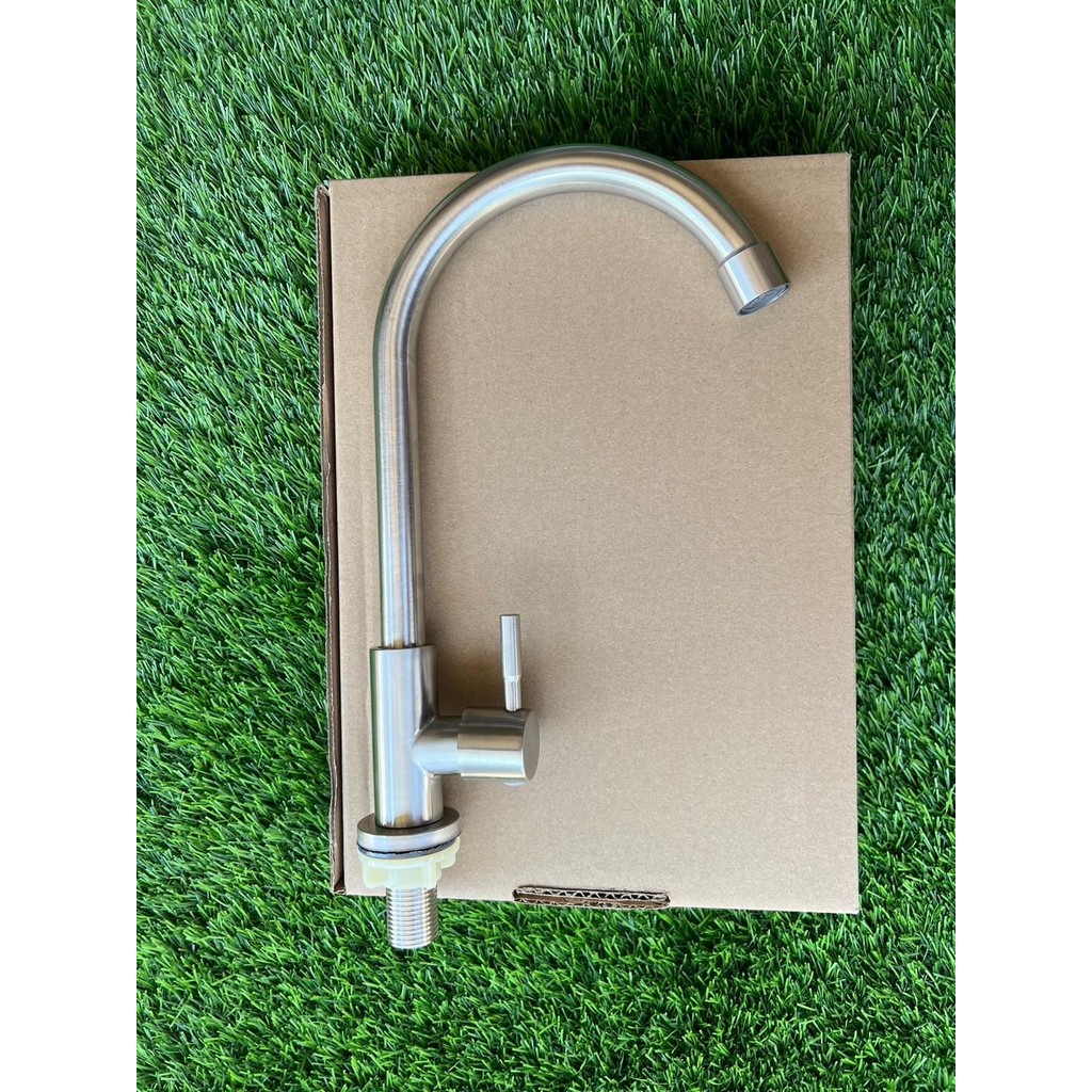 ก๊อกน้ำซิงค์สเตนเลส+ติดผนัง หมุนได้ 360 องศา คอโค้ง - รูปที่ 3