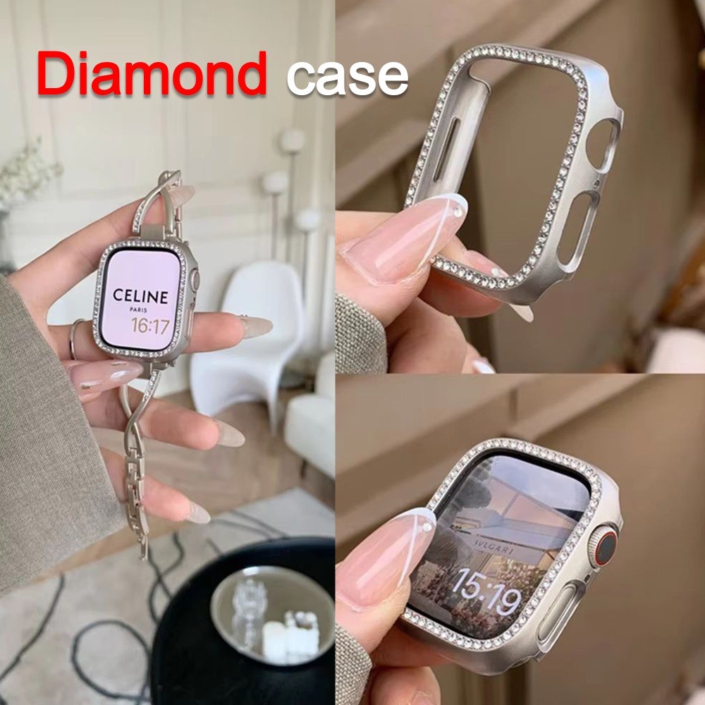 Hard PC Hollow สําหรับ Apple Watch Series 10 42/46 มม.41/45 มม.9 7 8 6 5 38 SE 40 มม.44 มม.เพชรกันชนสําหรับ iwatch Ultra 49 มม.