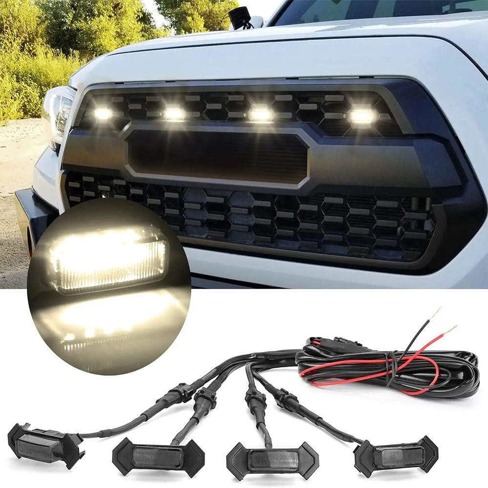 Universal 4PCS รถด้านหน้า LED Grille Strobe Light ไฟเตือนกลางวันวิ่งโคมไฟย่าง Eagle Eye โคมไฟสําหรับ Offroad สีขาว Amber