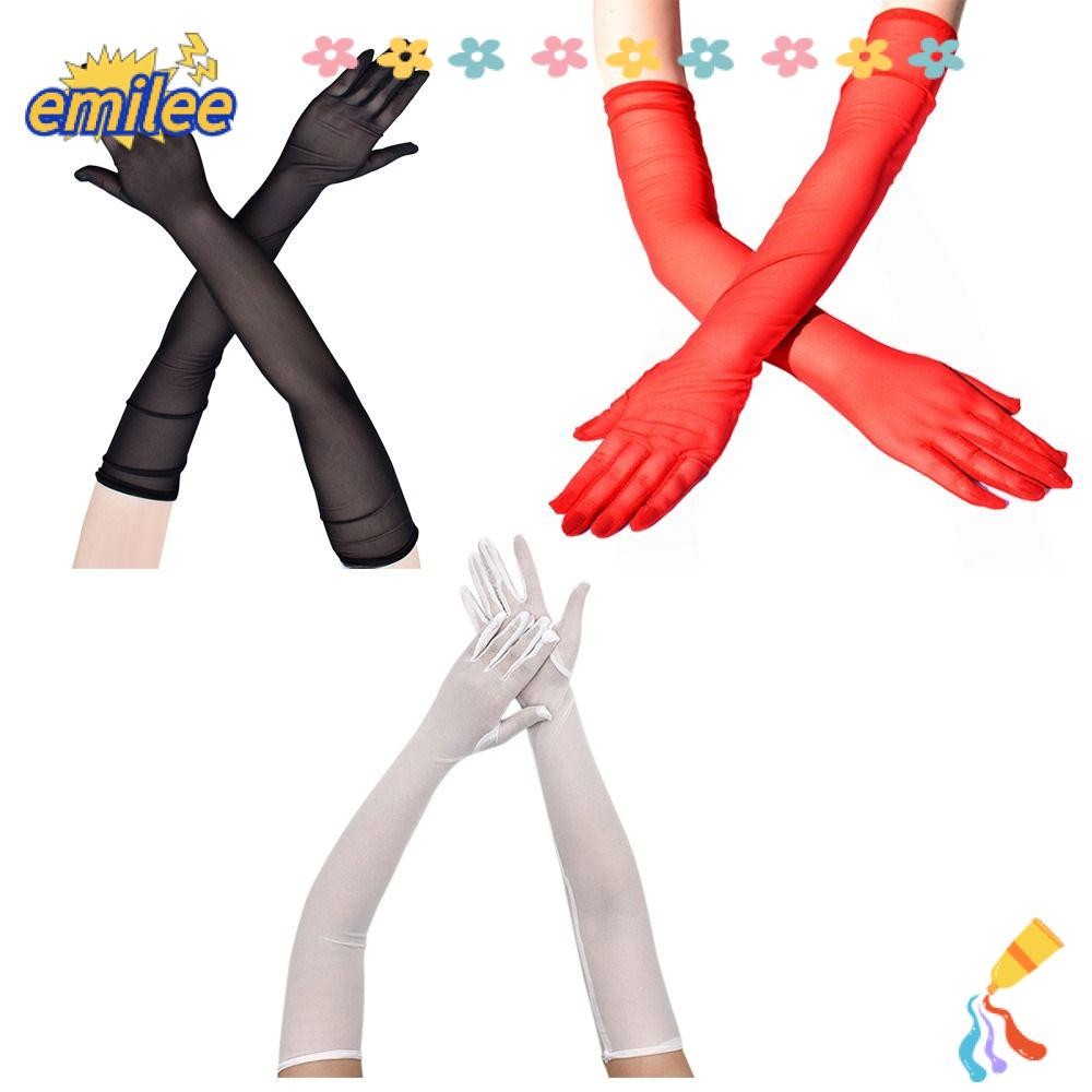 Emilee ถุงมือโปร่งใส,ไม่มีรอยต่อความยืดหยุ่นยาวถุงมือ & Mittens, Opera Prom 55 ซม.ป้องกันแสงแดดตาข่ายฤดูร้อนบางถุงมือผู้หญิง