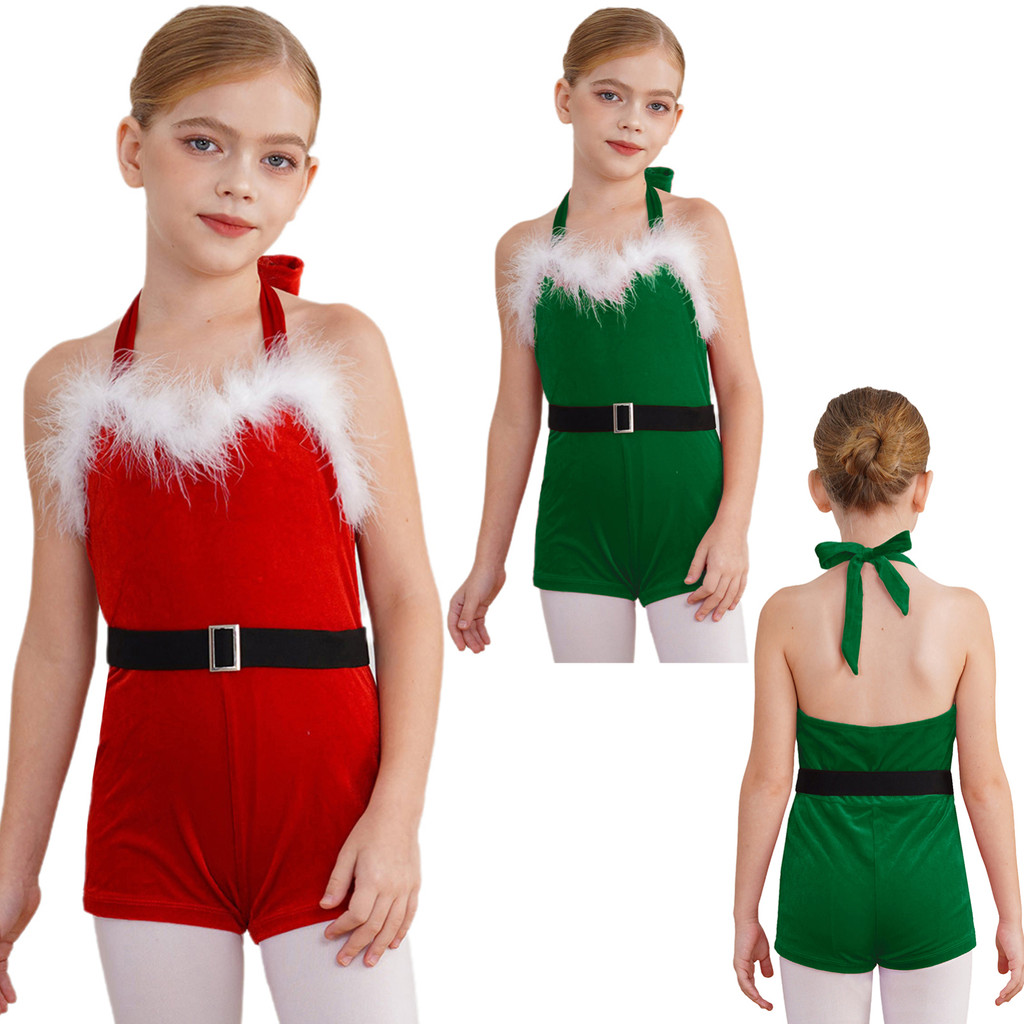 หยง เด็กสาวคริสต์มาสซานตาคลอสเครื่องแต่งกาย ชม. เปลี่ยนแปลง คอแขนกุดเปิดกลับกํามะหยี่ ชุดรอมเปอร์ คริสต์มาสกางเกงขาสั้นบอดี้สูทกับเข็มขั