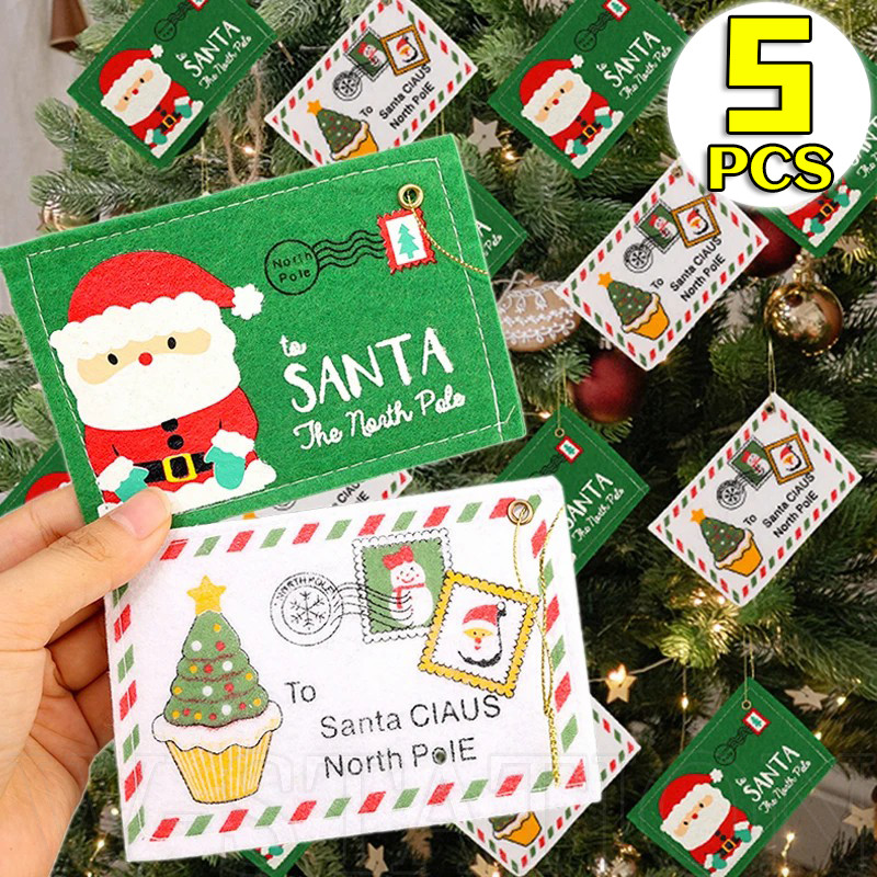 1-5ชิ้นซานตาคลอสจดหมายสักหลาดซองจดหมาย-ต้นคริสต์มาสแขวนเครื่องประดับ-สีขาว,สีเขียว,สีแดง-ไม่ทอปักลูกอมของขวัญกระเป๋า-บ้านปีใหม่พรรคตกแต่ง