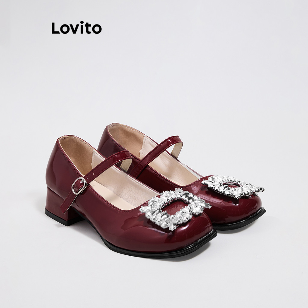 (Lovito Refine) รองเท้าส้นเตี้ย ไรน์สโตน Mary Jane สำหรับผู้หญิง LFA43669