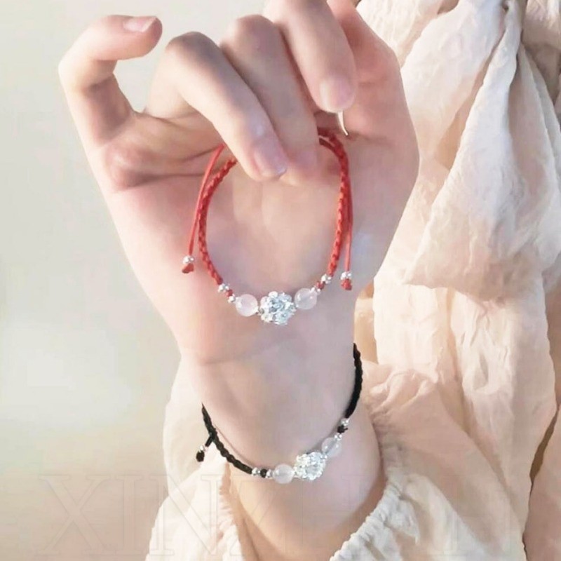 สร้อยข้อมือดอกบัวสไตล์จีนใหม่-เชือกถักแฮนด์เมด-เครื่องประดับคู่-ปรับสไตล์โบราณลูกปัดสตริงสร้อยข้อมือนําโชค