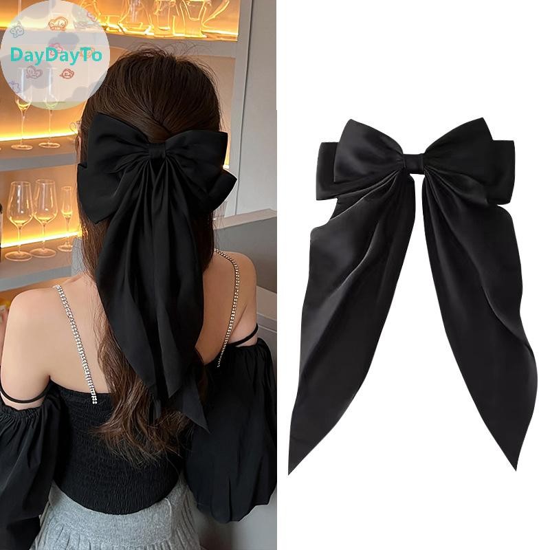 DayDayTo Elegant Red Streamer ริบบิ้นโบว์ขนาดใหญ่สําหรับผู้หญิงแฟชั่น Simple Solid Sa หางม้าโบว์ Hairpin หญิงอุปกรณ์เสริมผม TH - รูปที่ 3