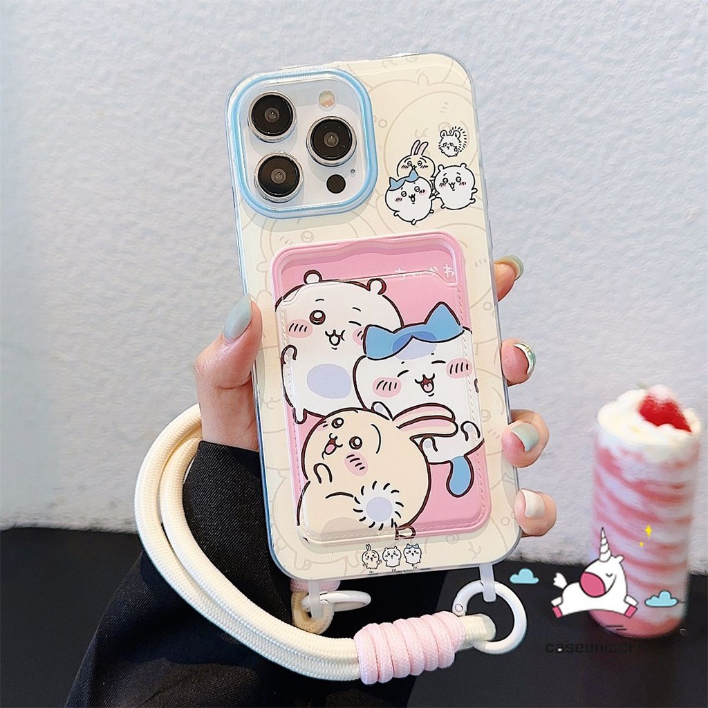 น่ารัก Chikawa Creative Hachiware การ์ตูน Usagi สําหรับ IPhone 15 16 11 12 14 13 Pro Max 7Plus XR 6 15 7 8 16 6s Plus X XS Max SE 2020 กระเป๋าสตางค์ช่องใส่การ์ดเชือกเส้นเล็ก Soft Case