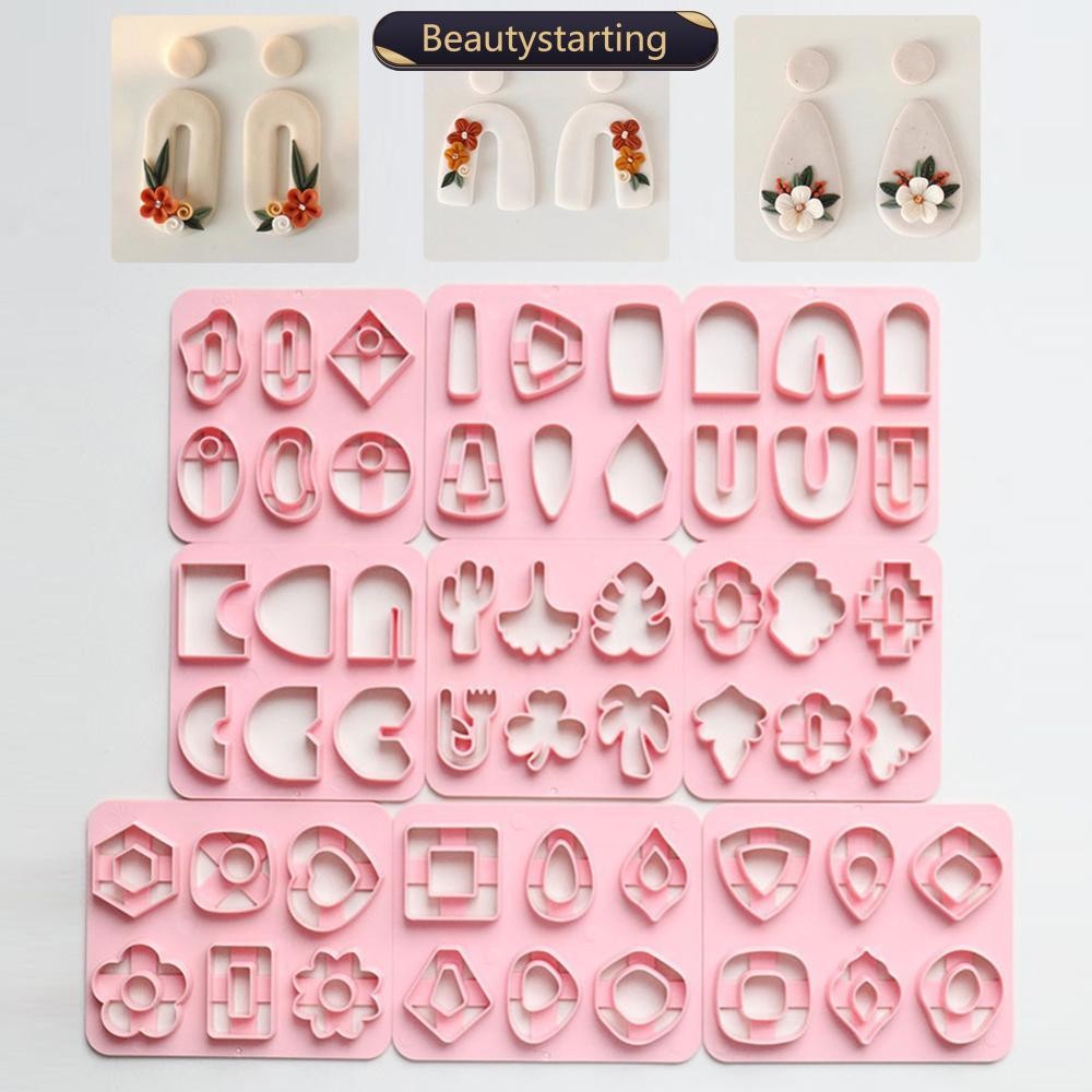 Beautystarting 6 ประเภท/ชุด Mini เครื่องตัดดินหลายเรขาคณิตแม่พิมพ์พลาสติก DIY Soft Clay ไม่สม่ําเสมอเซรามิคต่างหูแม่พิมพ์ Handmade เครื่องประดับทําเครื่องมือ J5M4