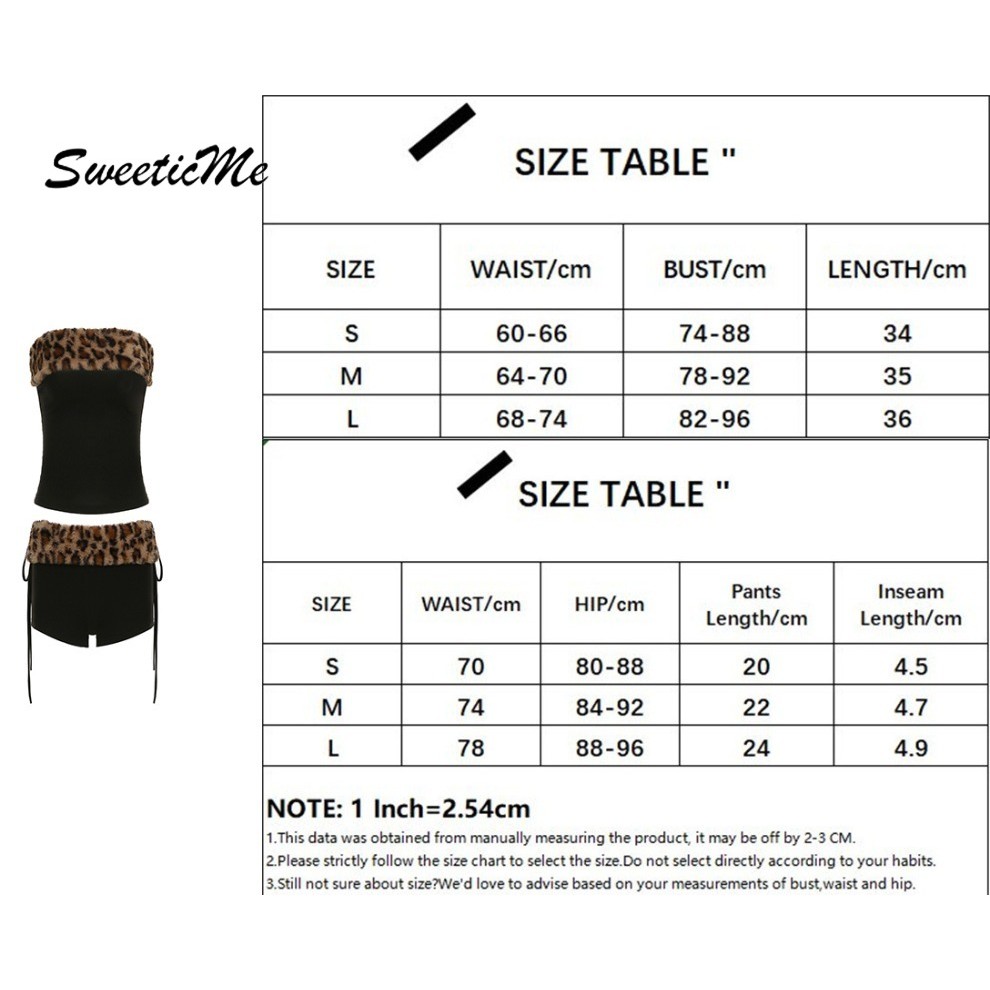 SweeticMe ผู้หญิงใหม่แฟชั่นเซ็กซี่ Street Tube Tops ต่ําเอว Slim Fit Contrast สีเสือดาวกางเกงขาสั้นชุด — صورة 3