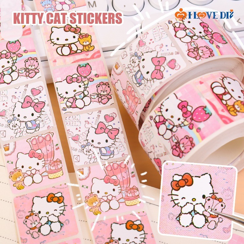 500 ชิ้น/ม้วน Mini Square การ์ตูนอะนิเมะ Hello Kitty Theme สติกเกอร์ - DIY Self กาวของเล่นโทรศัพท์ขวดน้ํา Graffiti Decals