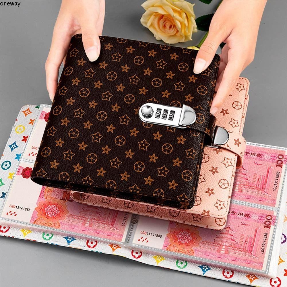 Oneway 100 ซองประหยัดเงิน Challenge ประหยัดเงิน PU Mini Binder Saving Challenge, ตลกความจุขนาดใหญ่พร้อมรหัสผ่านล็อคกันน้ํา Saving Challenges แผ่นคนรัก