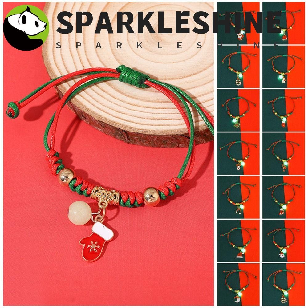 Sparkleshine Luminous Xmas สร้อยข้อมือ, Mistletoe Elk Advent พวงหรีดสร้อยข้อมือ Xmas, Vintage Snowflake Snowman Christmas Bell Merry Christmas Bracelet Girl