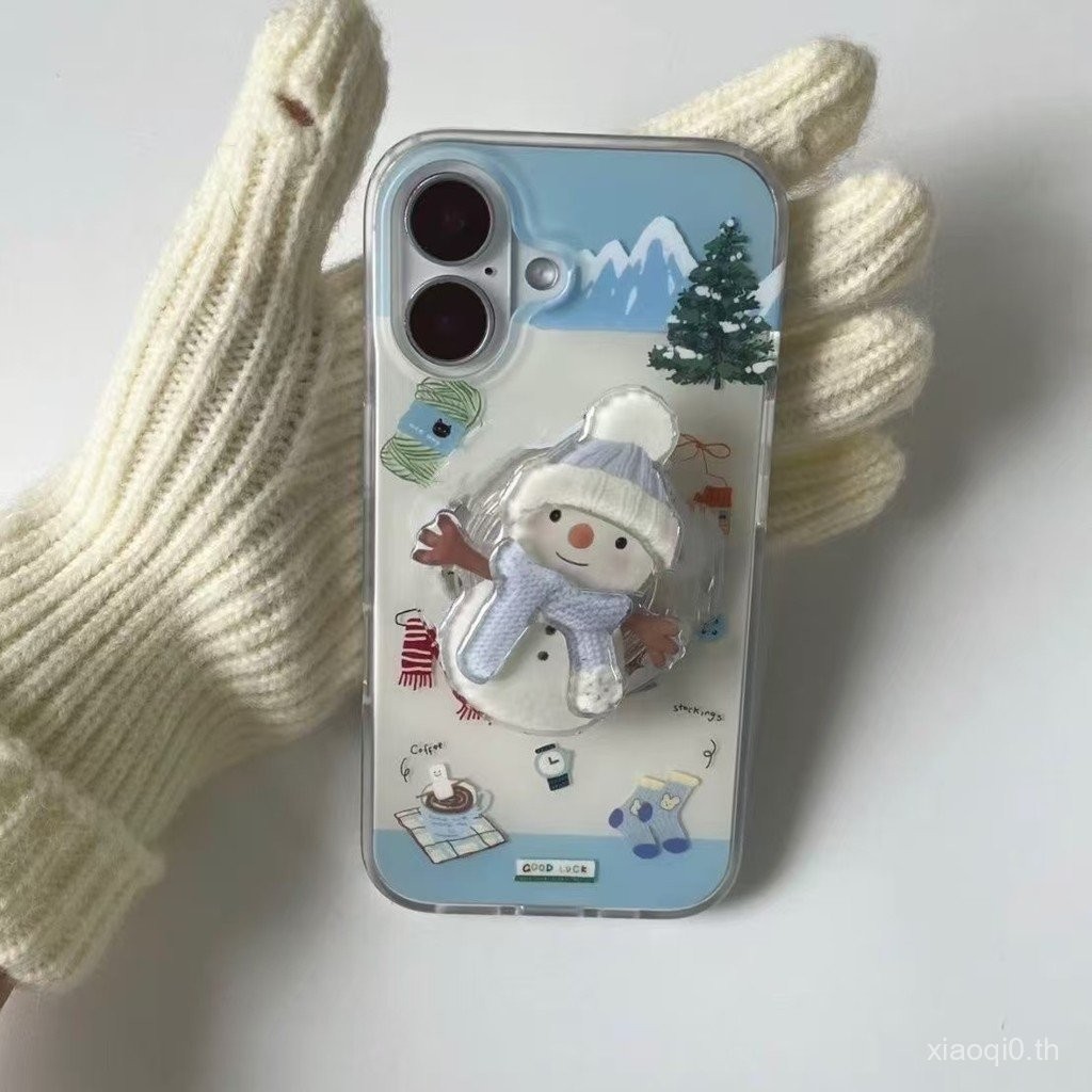 เคสโทรศัพท์มือถือสำหรับ iPhone 7 8 x XS XR xsmax 11 12 13 14 15 16 PRO MAX plus ภาพประกอบคริสต์มาสสโนว์แมนเคสนิ่มหุ้มทั้งเครื่องกันกระแทกเคสป้องกัน4vgl