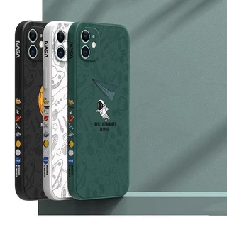 เคส iPhone 16 15 สีพื้น iPhone 11 13 12 15 ภาพประกอบอวกาศ เคสโทรศัพท์นักบินอวกาศ XTKR