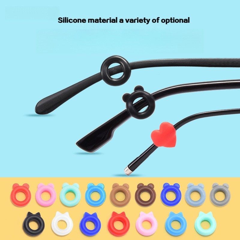 2รูปแบบ/11สี/แว่นตา ปลอกซิลิโคนอ่อนนุ่มกันลื่น, หูหมีกลม, หูลูกแมว, แว่นตาป้องกันการตกออกจากหูตะขอ, ยึดขาแว่นตา, อุปกรณ์แว่นตา, ที่เกี่ยวหู