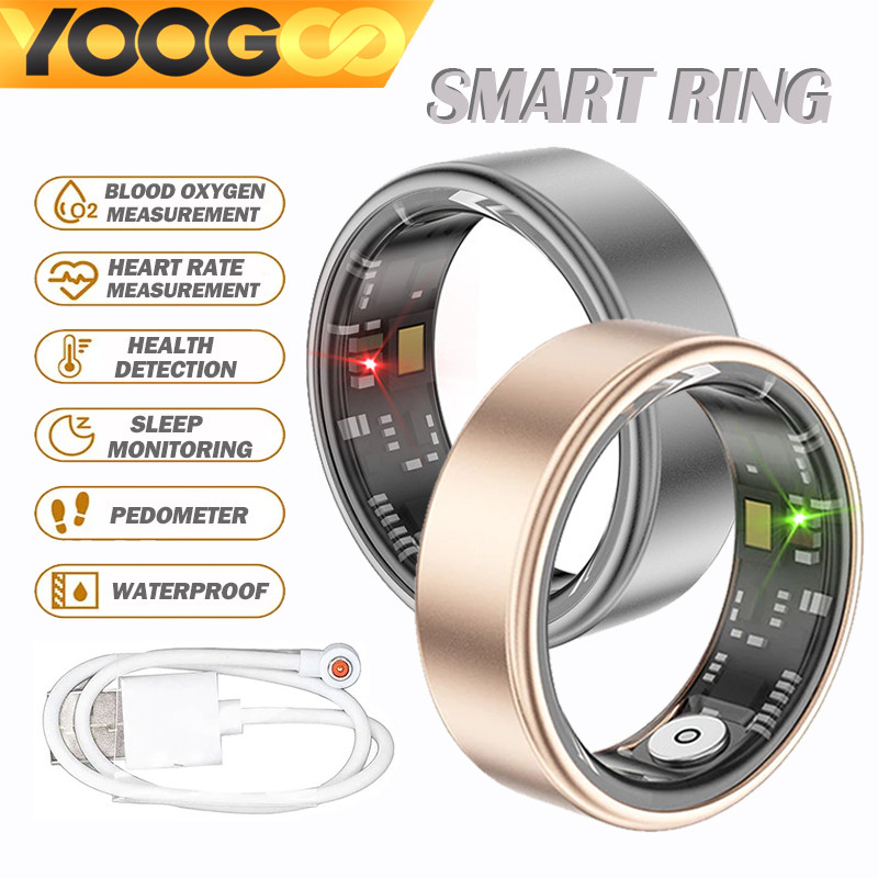 YOOGOO แหวนอัจฉริยะ Health Smart Ring กันน้ํา บันทึกข้อมูลการออกกำลังกาย วัดชีพจร น้ำตาลในเลือด ติดตามนอน สีดำ สีทอง
