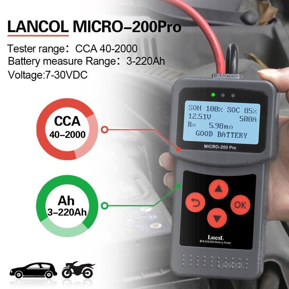 ⭐เครื่องวัดค่า CCA Lanoco Micro-200Pro Car battery Tester เครื่องทดสอบแบตเตอรี่รถยนต์ เครื่องวิเคราะ