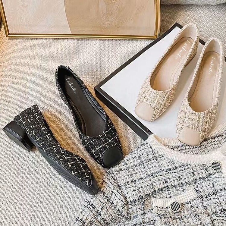 Xiaoxiang Style Womens Single Shoes Womens Shallow Mouth Low-Heel Grandma Shoes Slip-On Work