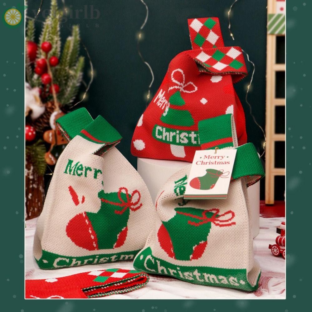 Yelgirlb Christmas Tote Bag,มัลติฟังก์ชั่Handmadeถักคริสต์มาสกระเป๋าถือ,Reusable Party Gift Bagกระเป๋าผ้าใบลําลองคริสต์มาส