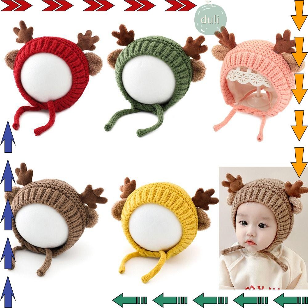 Duilian เด็กหมวกหมวก,กวาง Elk Antlers ตุ๊กตาหมวกถักเด็ก,การ์ตูน 4-20 เดือนหูนุ่มอบอุ่นหมวกคริสต์มาสฤดูใบไม้ร่วงฤดูหนาว