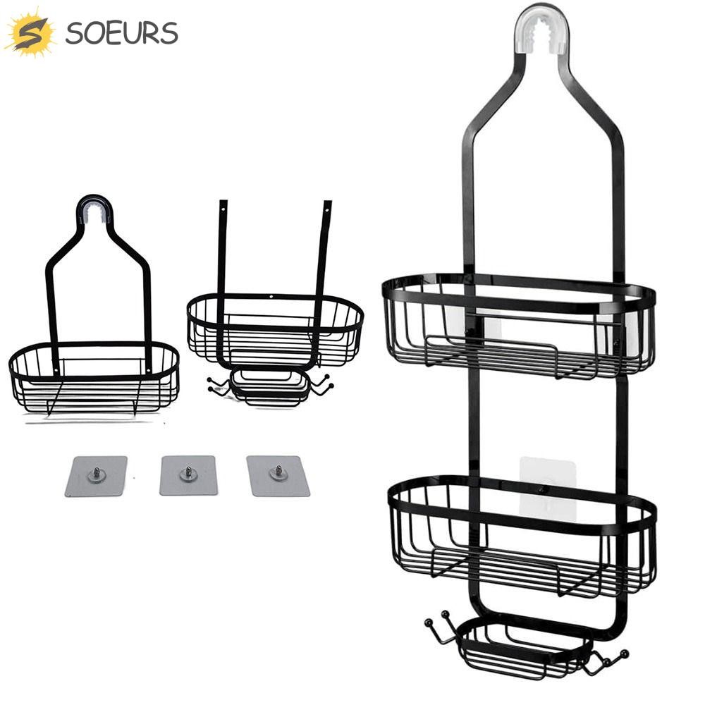 Soeurs Over Shower Head Organizer, No Drilled Hanging Shower Basket, Durable Anti-Swing Hooks Extra Wide Space Soap Baskets Bathroom