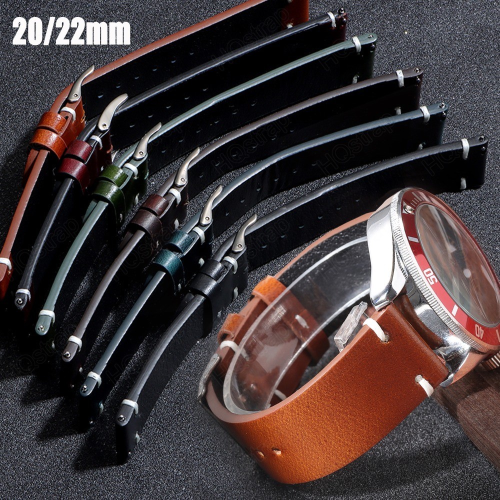Retro สายหนังแท้ 20 มม.22 มม.Cowhide Watchband สําหรับ Seiko สร้อยข้อมือสําหรับสายรัดข้อมือ Rolex Universal Band Quick Release